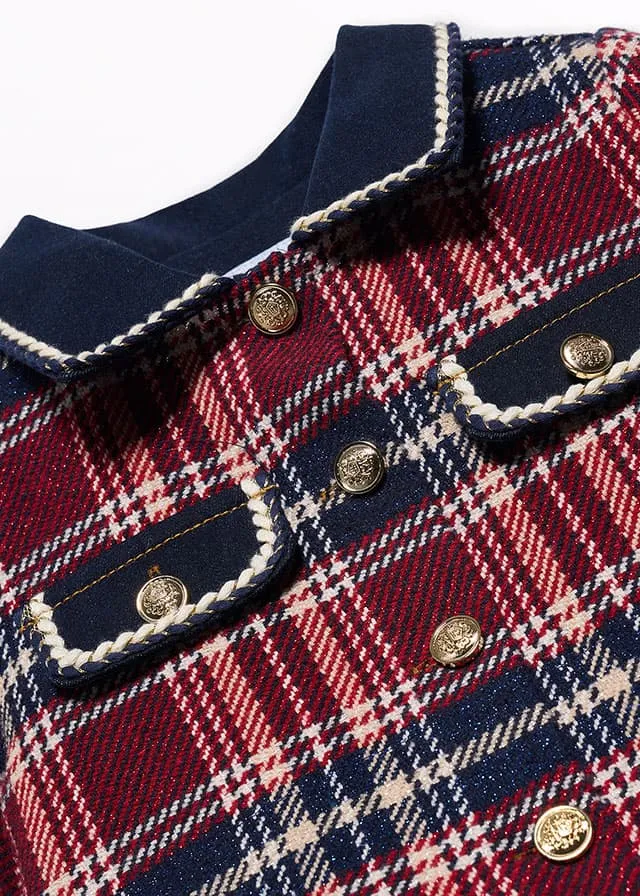 Abel & Lula 5679 Long Sleeve Blouse, 5712 Navy Plaid Shorts and 5831 Navy Plaid Jacket In Stock Now