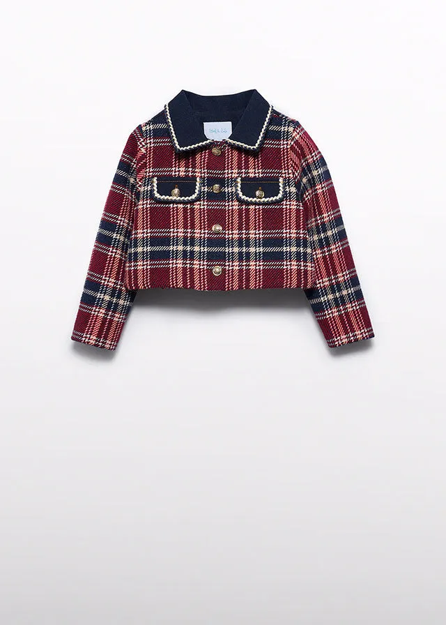 Abel & Lula 5679 Long Sleeve Blouse, 5712 Navy Plaid Shorts and 5831 Navy Plaid Jacket In Stock Now