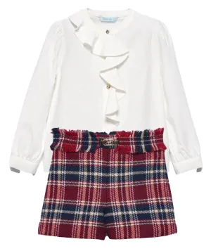 Abel & Lula 5679 Long Sleeve Blouse and 5712 Navy Plaid Shorts In Stock Now