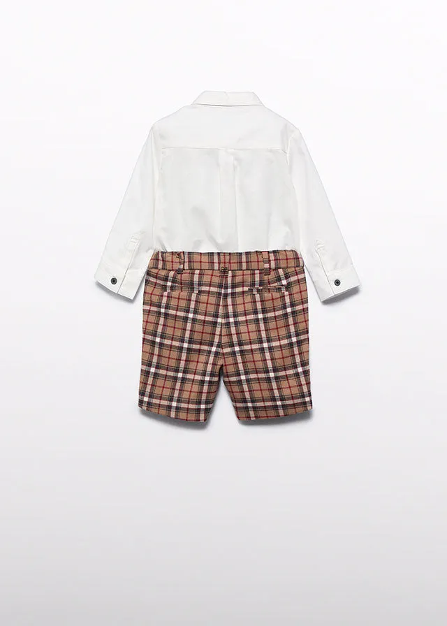Abel & Lula 5701 Long Sleeve Shirt, Bow Tie, Camel Plaid Shorts and 5802 Red Jumper In Stock Now