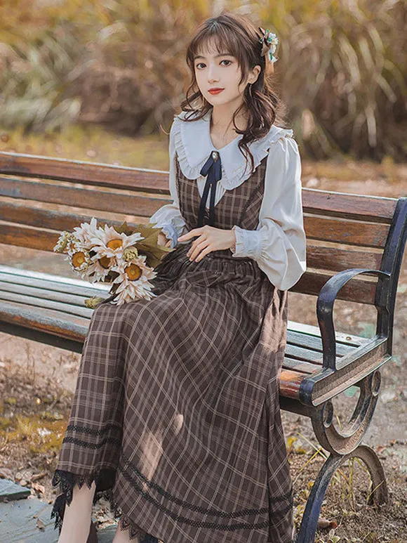 Academic Lolita Blouses White Long Sleeves Ruffles Lolita Top Bow Lolita Shirt