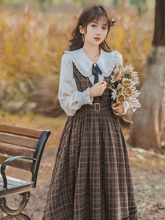 Academic Lolita Blouses White Long Sleeves Ruffles Lolita Top Bow Lolita Shirt