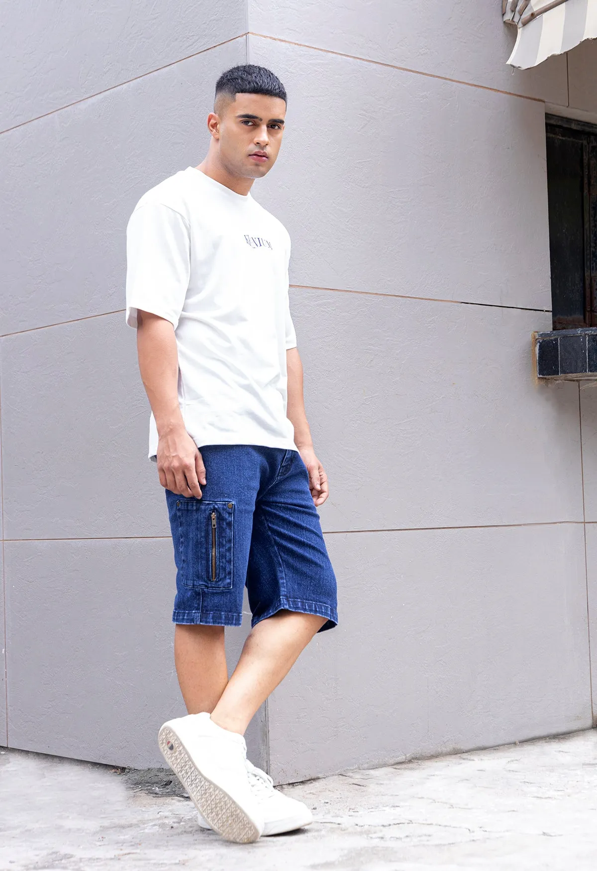 Acid Wash Blue Denim Shorts