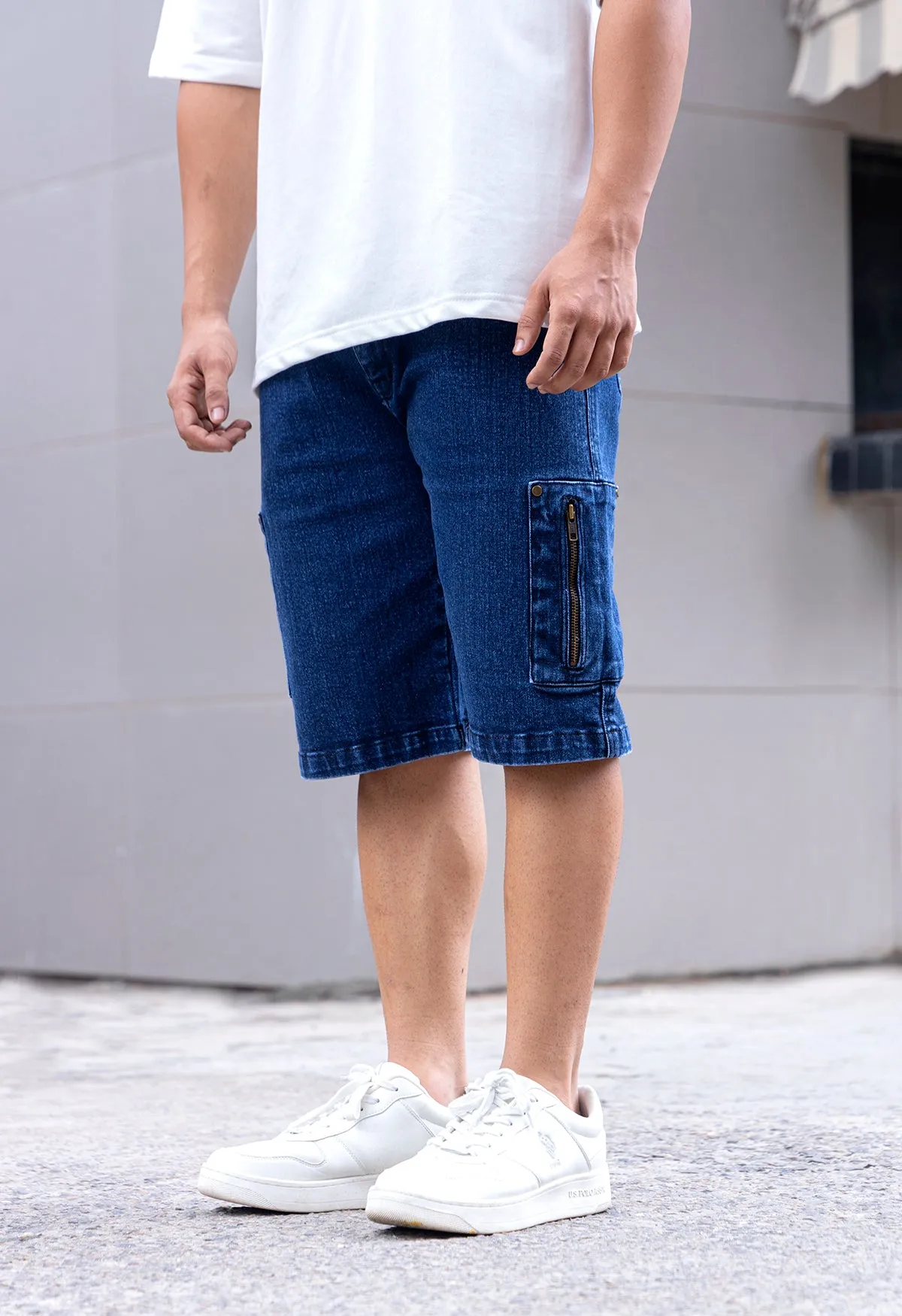 Acid Wash Blue Denim Shorts