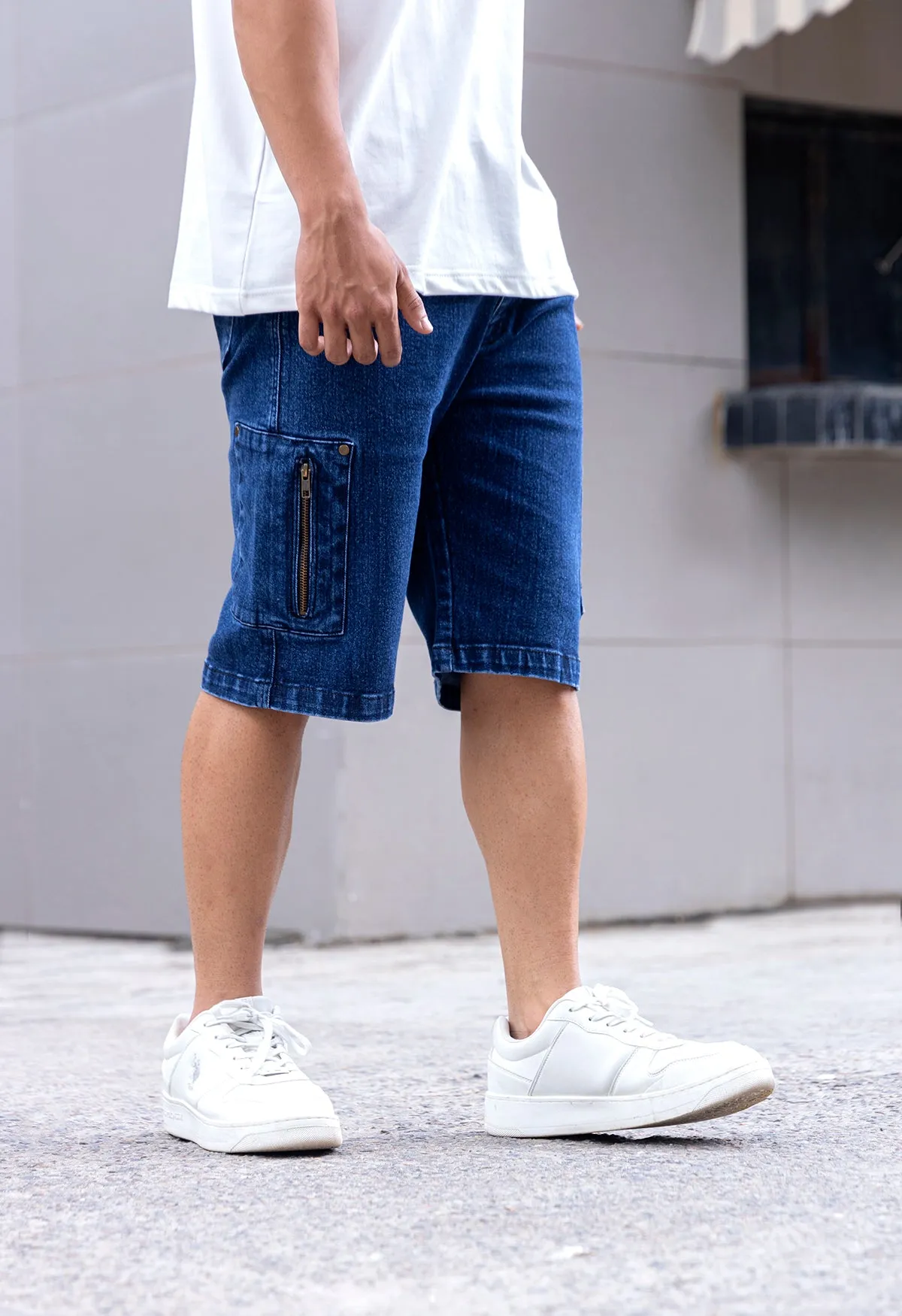 Acid Wash Blue Denim Shorts