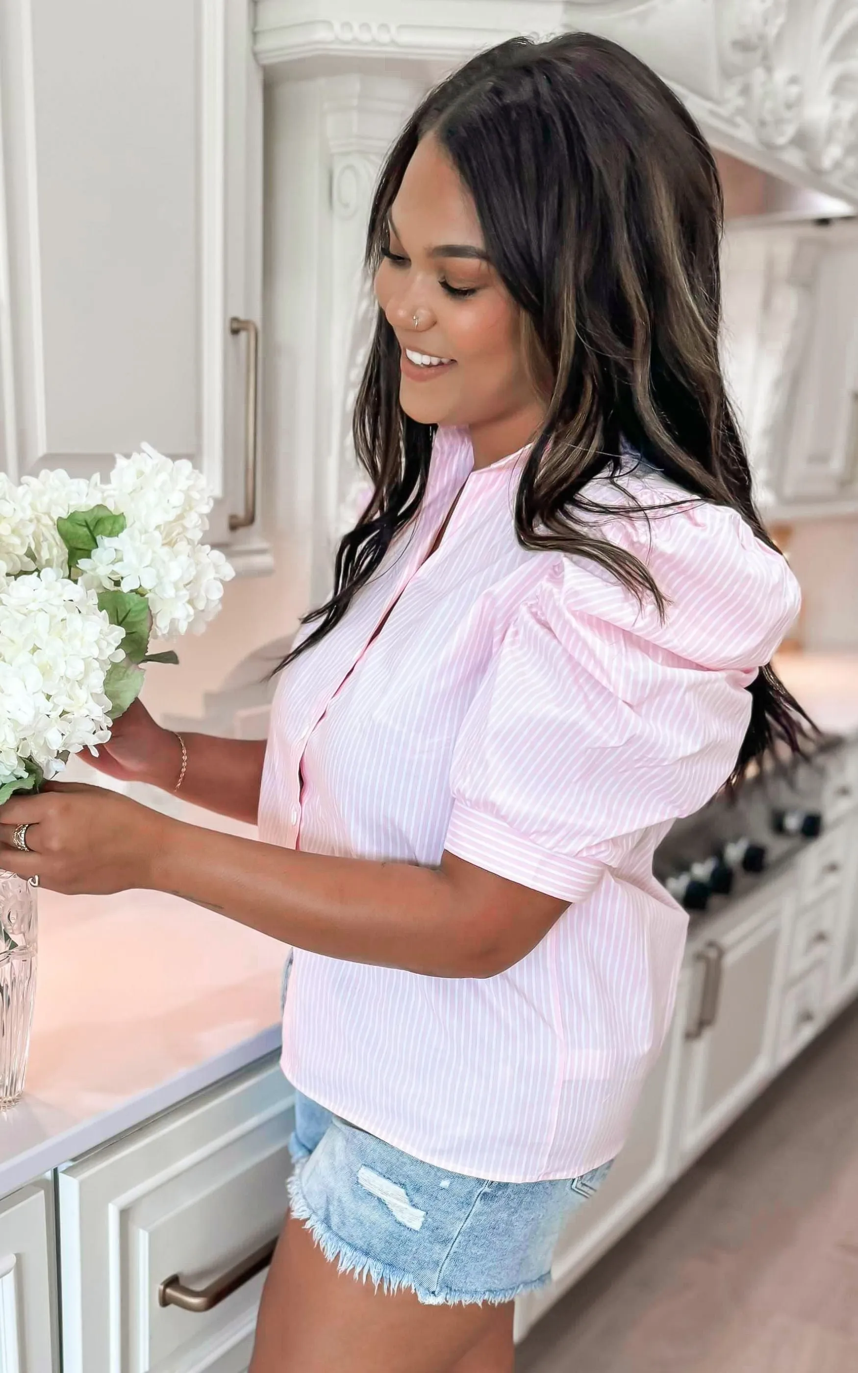 Adia Pink Stripe Puff Sleeve Blouse *FINAL SALE