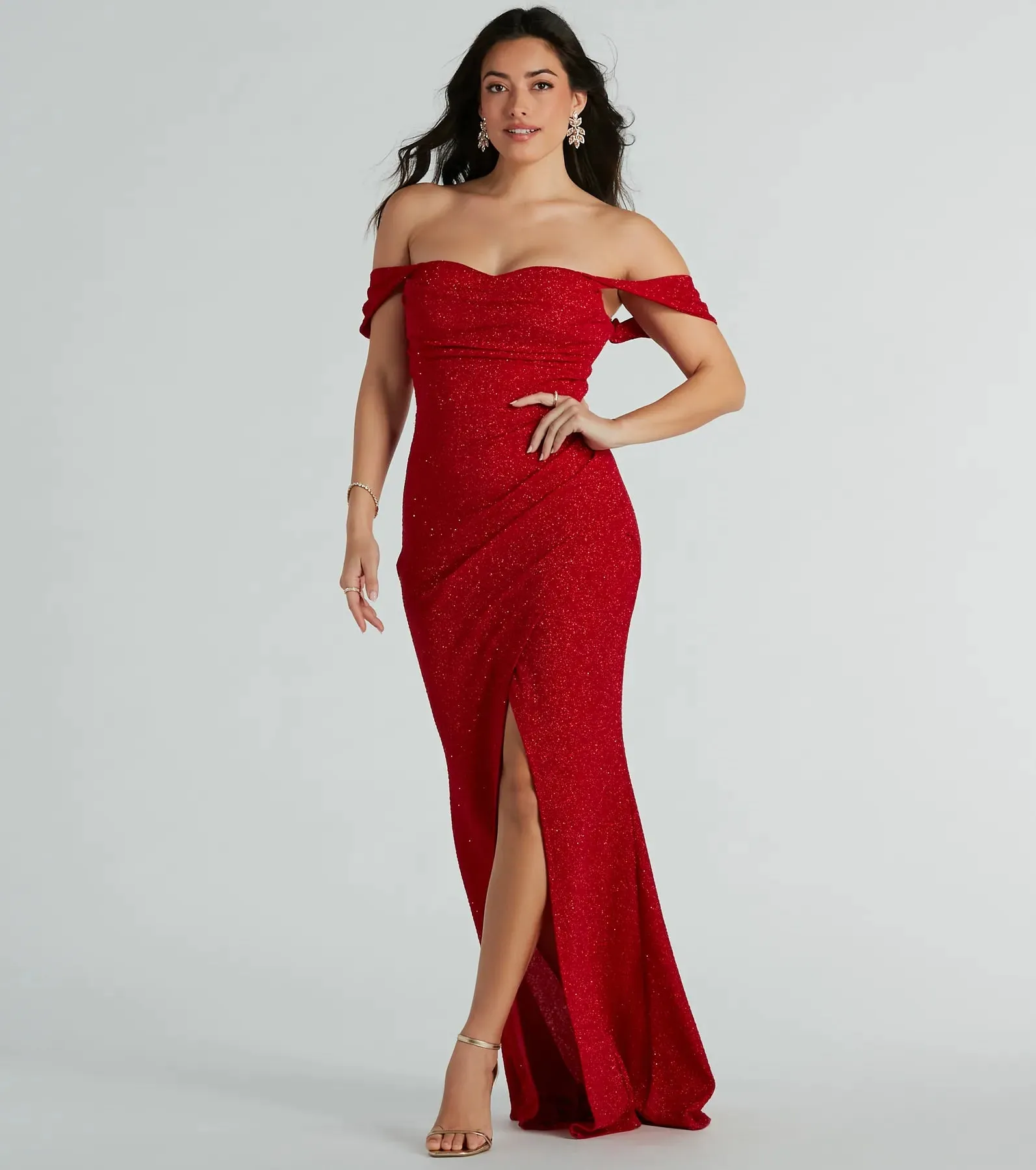 Airlie Formal Glitter Off-The-Shoulder Dress