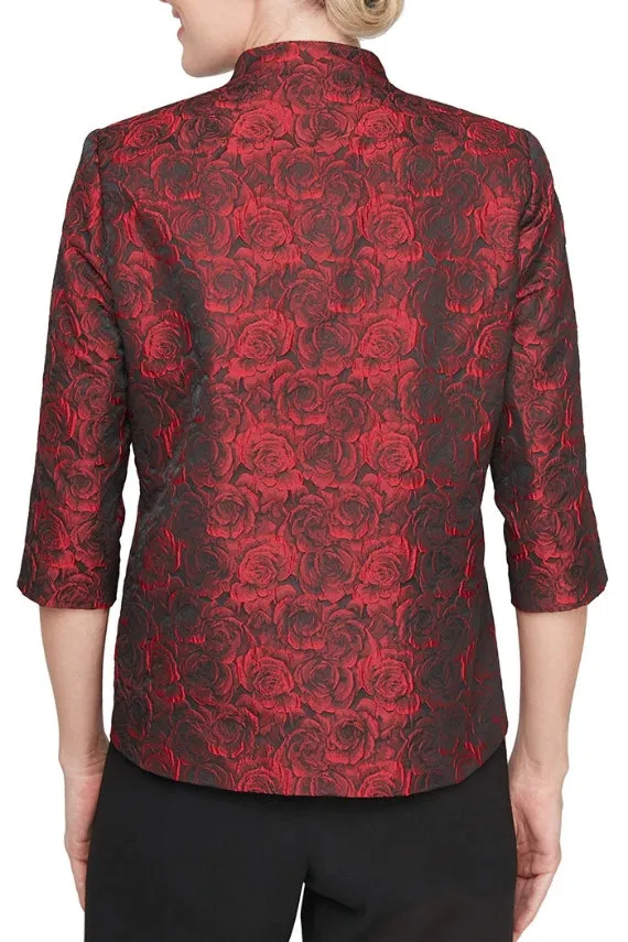 Alex Evenings 3/4 Sleeve Printed Jacquard Blouse with Asymmetric Hem & Decorative Closure