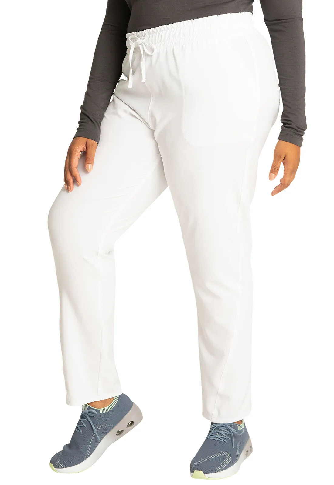 Allura CKA184 Mid Rise Drawstring Tapered Leg Pants White