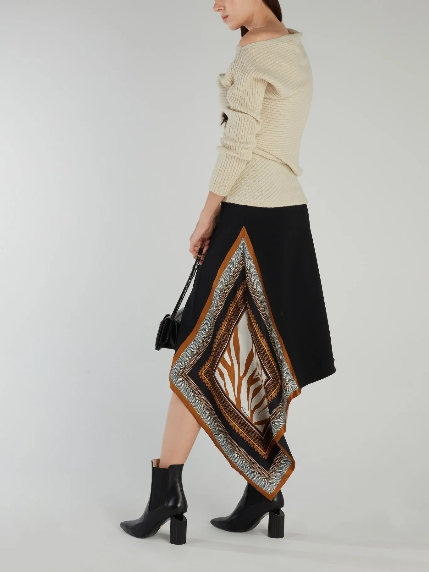 Asymmetric Paneled Midi Skirt