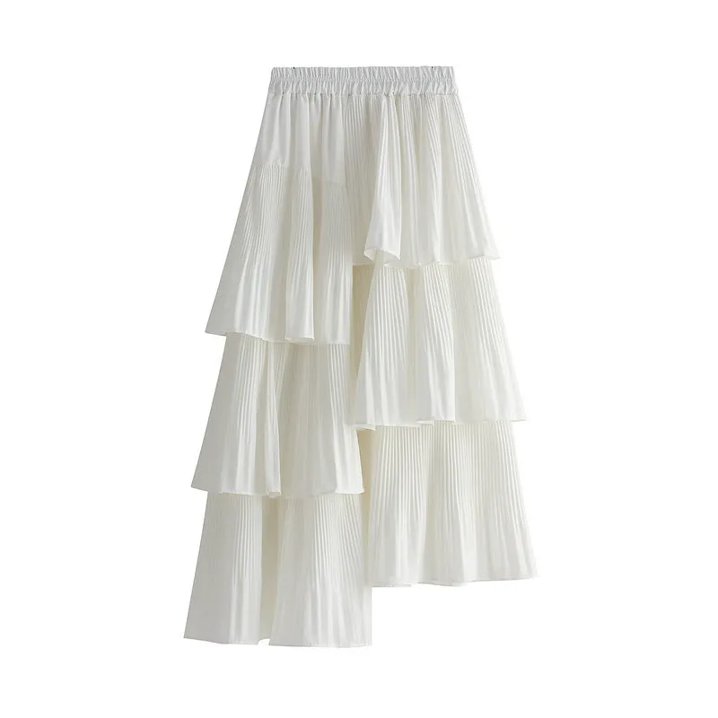 Asymmetric Pleated Skirt Women's Mid-length Ruffled Skirt