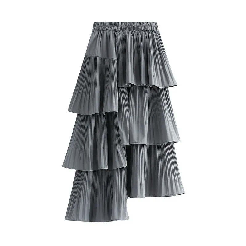 Asymmetric Pleated Skirt Women's Mid-length Ruffled Skirt