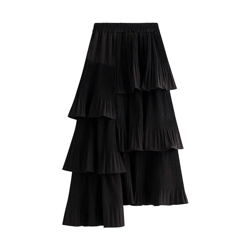 Asymmetric Pleated Skirt Women's Mid-length Ruffled Skirt