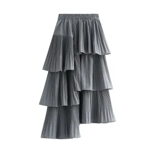 Asymmetric Pleated Skirt Women's Mid-length Ruffled Skirt