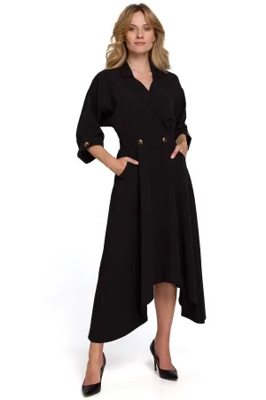 Asymmetrical Wrap Dress with Collar