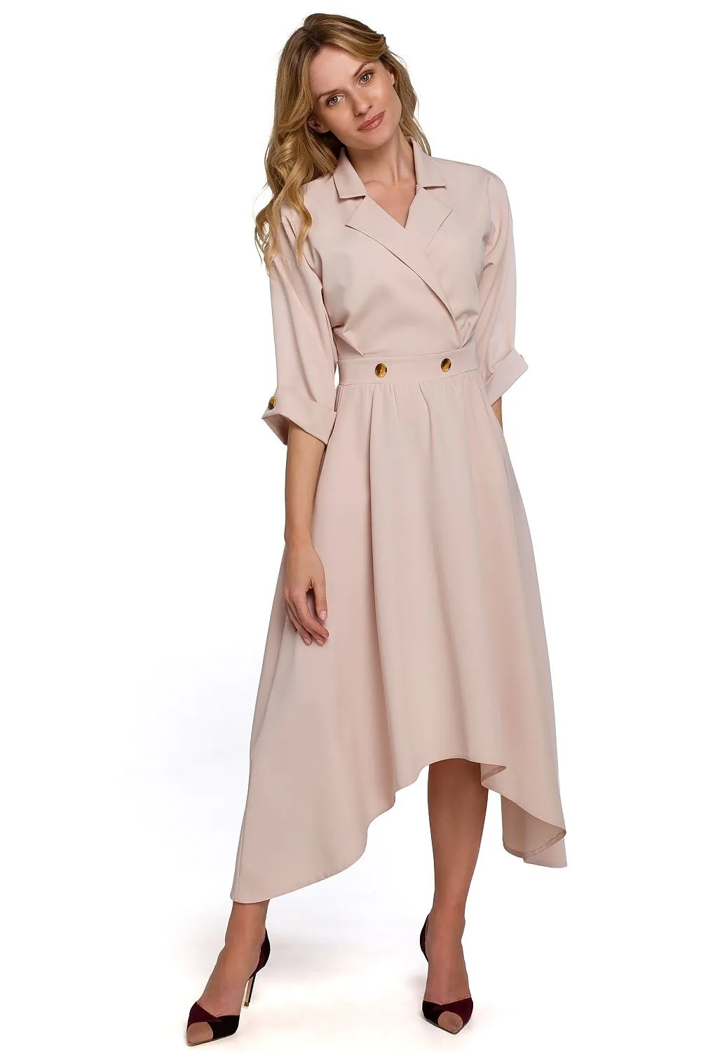 Asymmetrical Wrap Dress with Collar