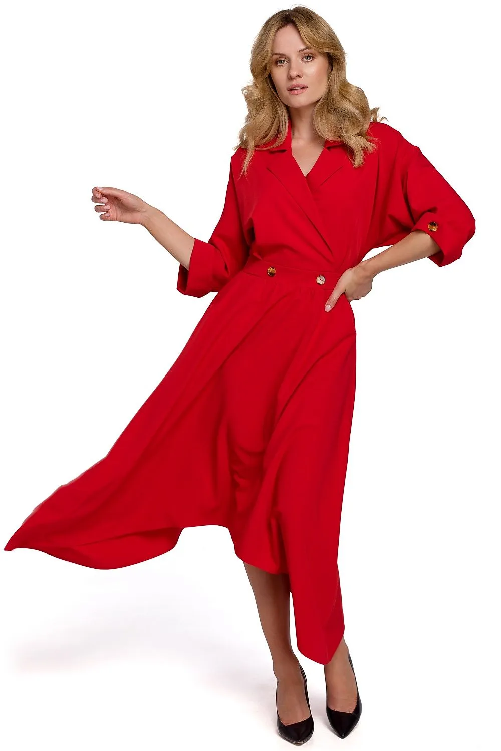 Asymmetrical Wrap Dress with Collar