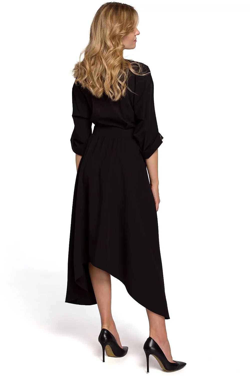 Asymmetrical Wrap Dress with Collar