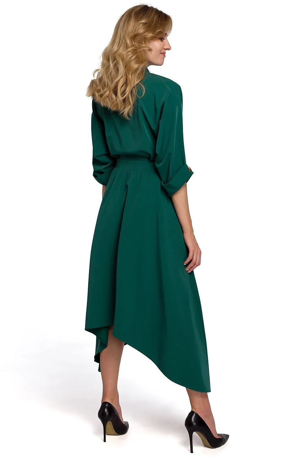 Asymmetrical Wrap Dress with Collar