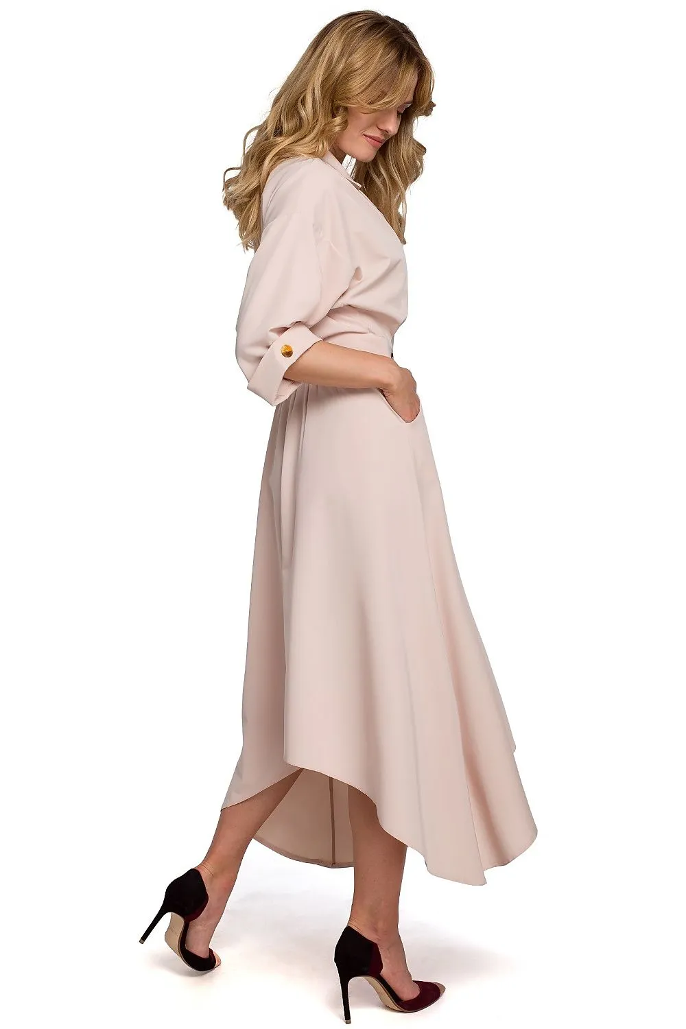 Asymmetrical Wrap Dress with Collar