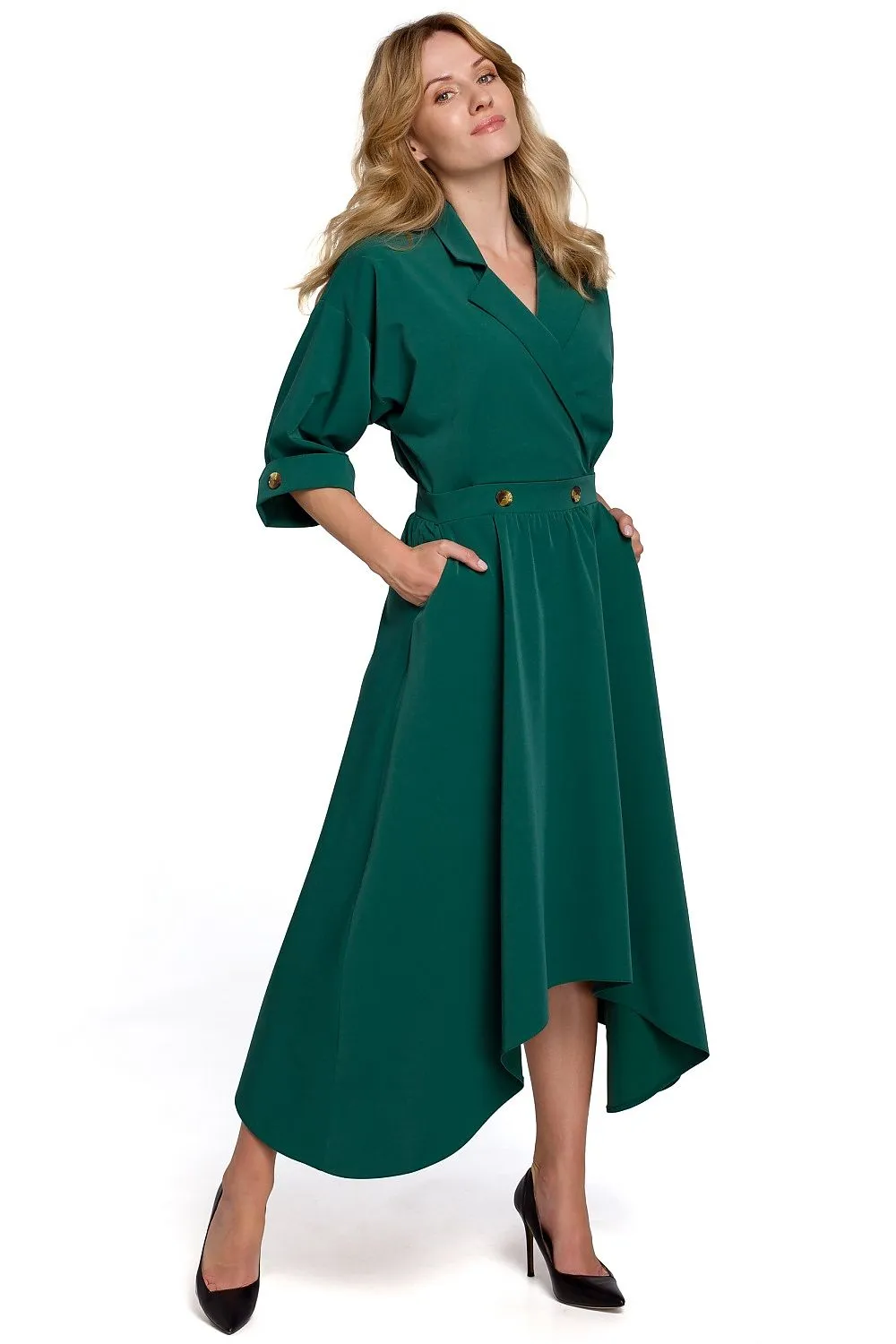 Asymmetrical Wrap Dress with Collar