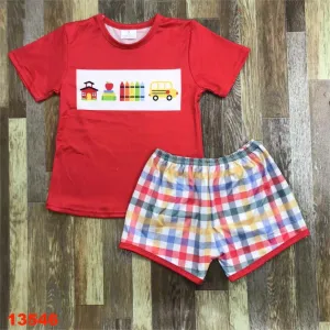 Back to School Red, Blue and Yellow Plaid Short Set