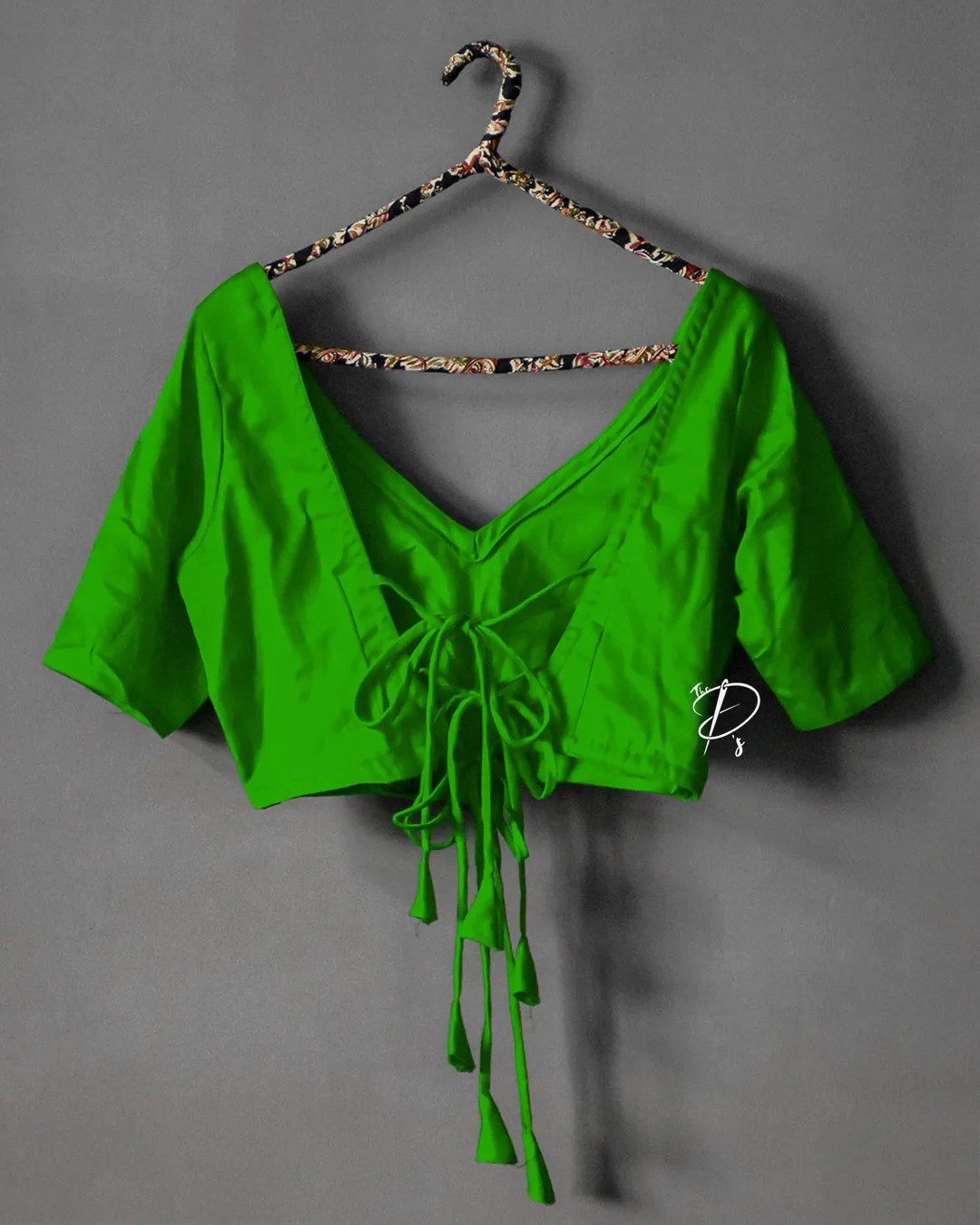Backless Solid Blouse with Three Tie-up - Green
