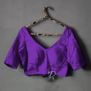 Backless Solid Blouse with Three Tie-up - Purple