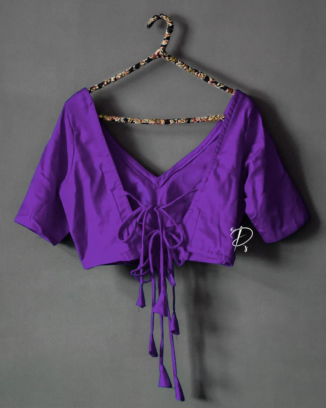 Backless Solid Blouse with Three Tie-up - Purple