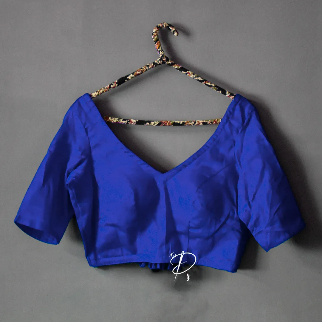 Backless Solid Blouse with Three Tie-up - Royal Blue