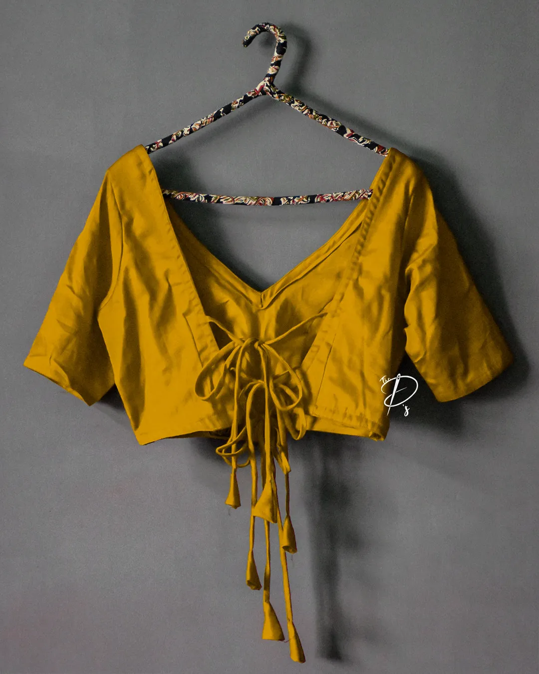Backless Solid Blouse with Three Tie-up -  Yellow