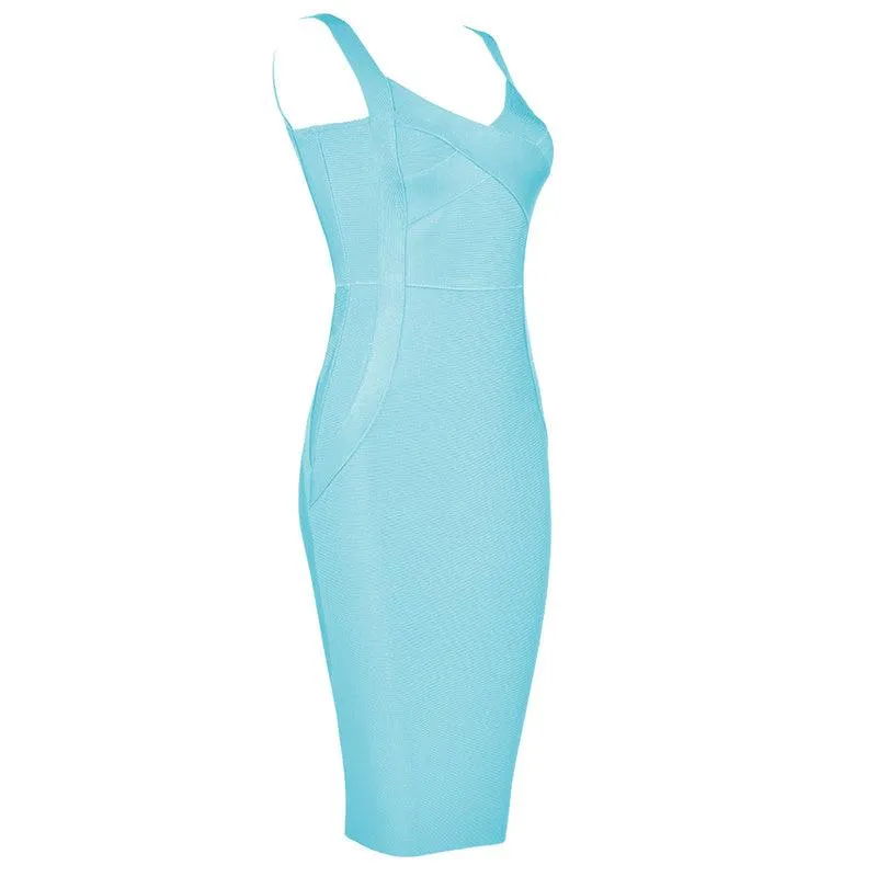 Bandage Party Midi Bodycon Evening Luxury Dress with V-Neck