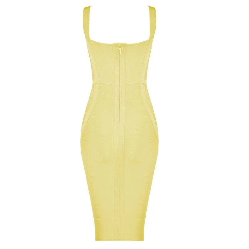Bandage Party Midi Bodycon Evening Luxury Dress with V-Neck