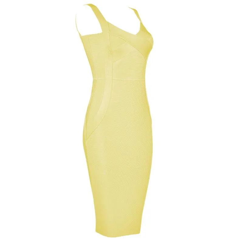 Bandage Party Midi Bodycon Evening Luxury Dress with V-Neck
