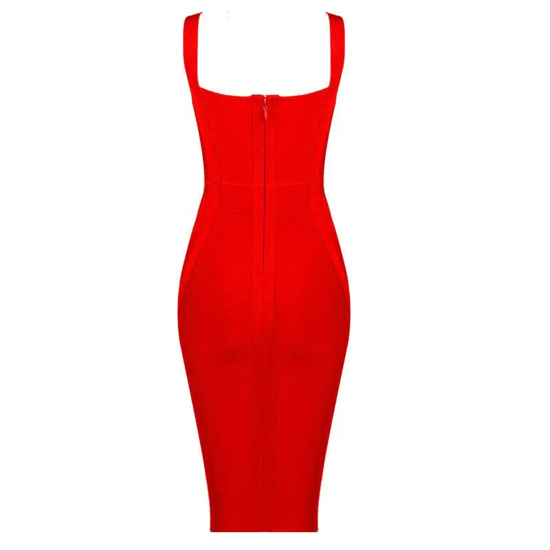 Bandage Party Midi Bodycon Evening Luxury Dress with V-Neck