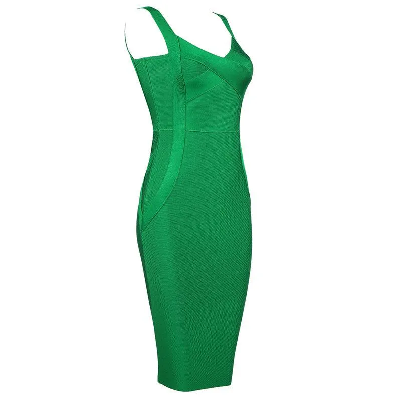 Bandage Party Midi Bodycon Evening Luxury Dress with V-Neck