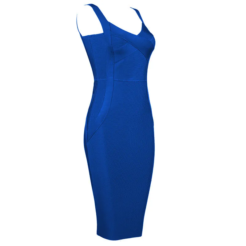 Bandage Party Midi Bodycon Evening Luxury Dress with V-Neck