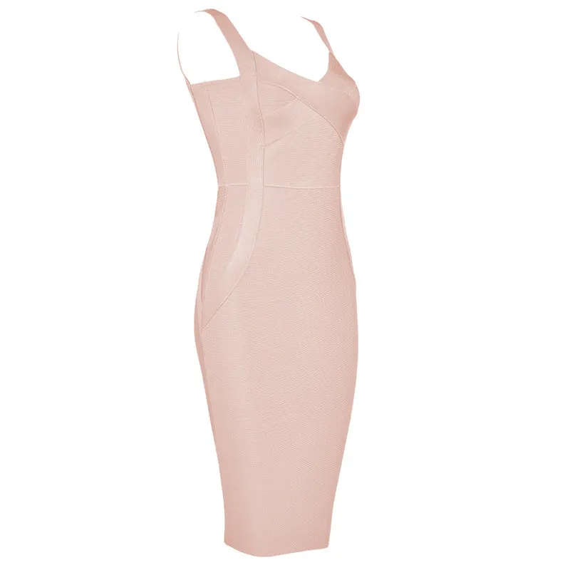 Bandage Party Midi Bodycon Evening Luxury Dress with V-Neck