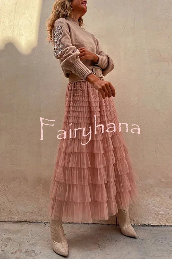 Be Your Own City Queen Tiered Elastic Waist Tulle Maxi Skirt