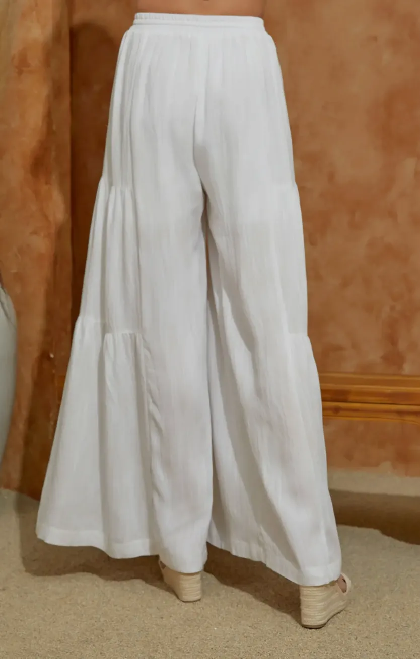 Beaded Drawstring Side Ruffle Pants