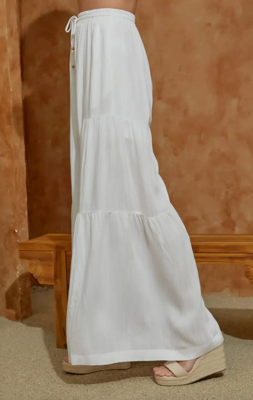Beaded Drawstring Side Ruffle Pants
