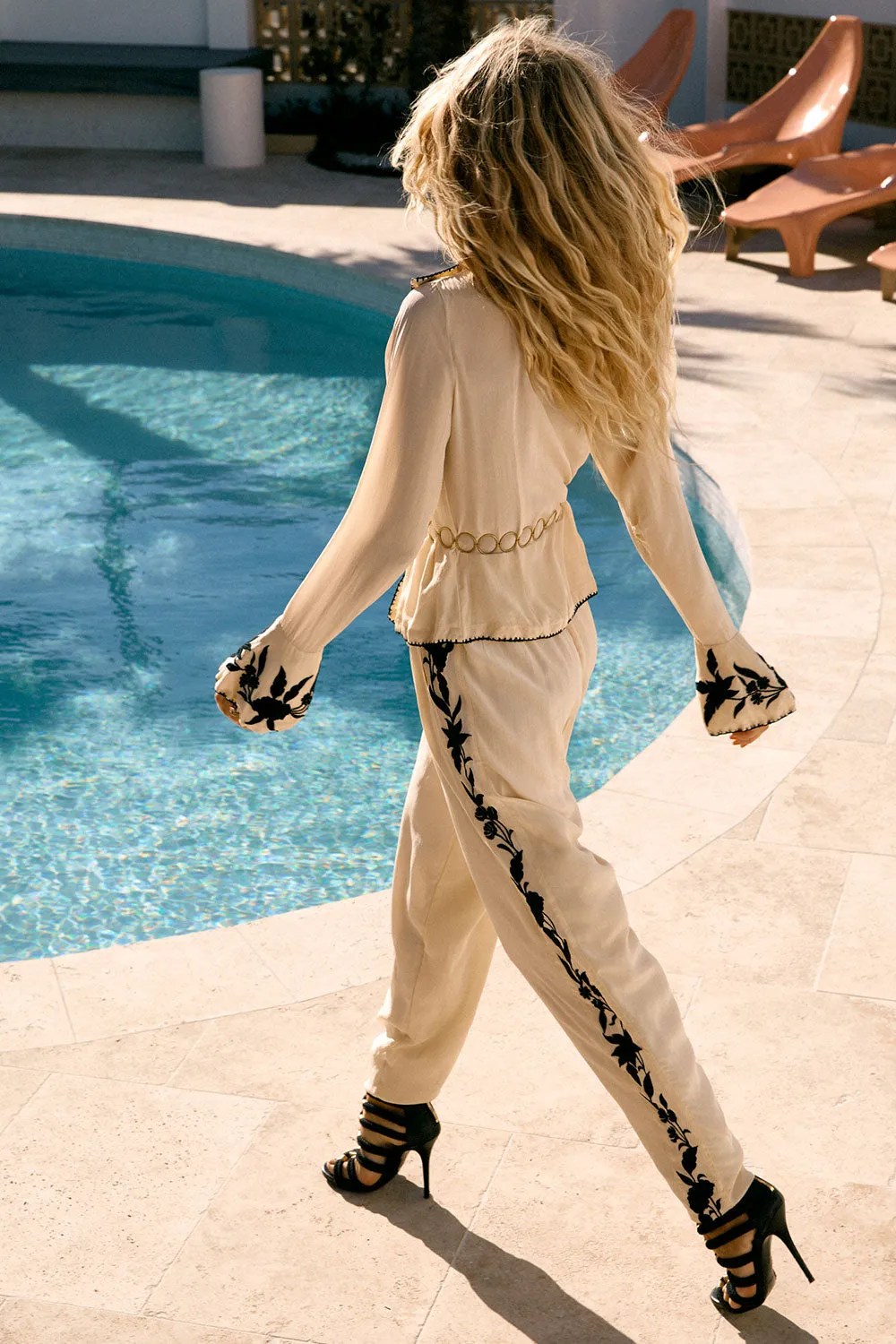 Behave Yourself Silk Crepe Embroidered Pants