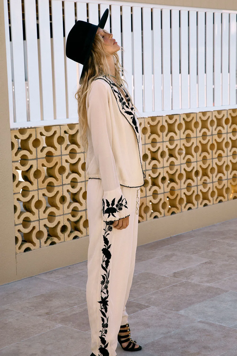 Behave Yourself Silk Crepe Embroidered Pants