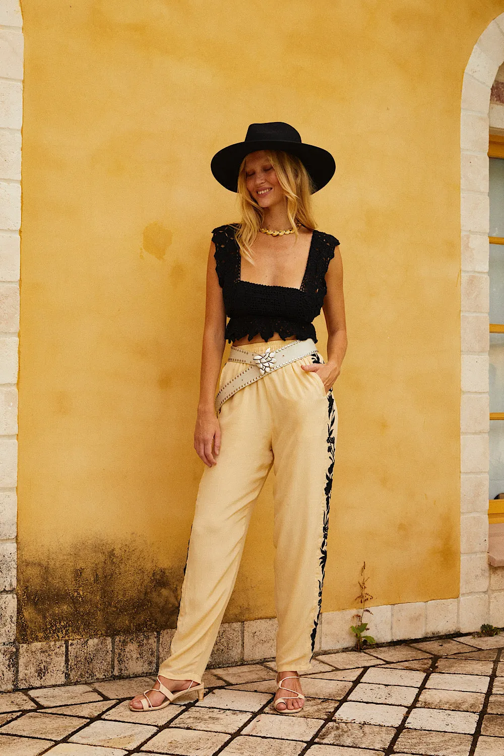 Behave Yourself Silk Crepe Embroidered Pants