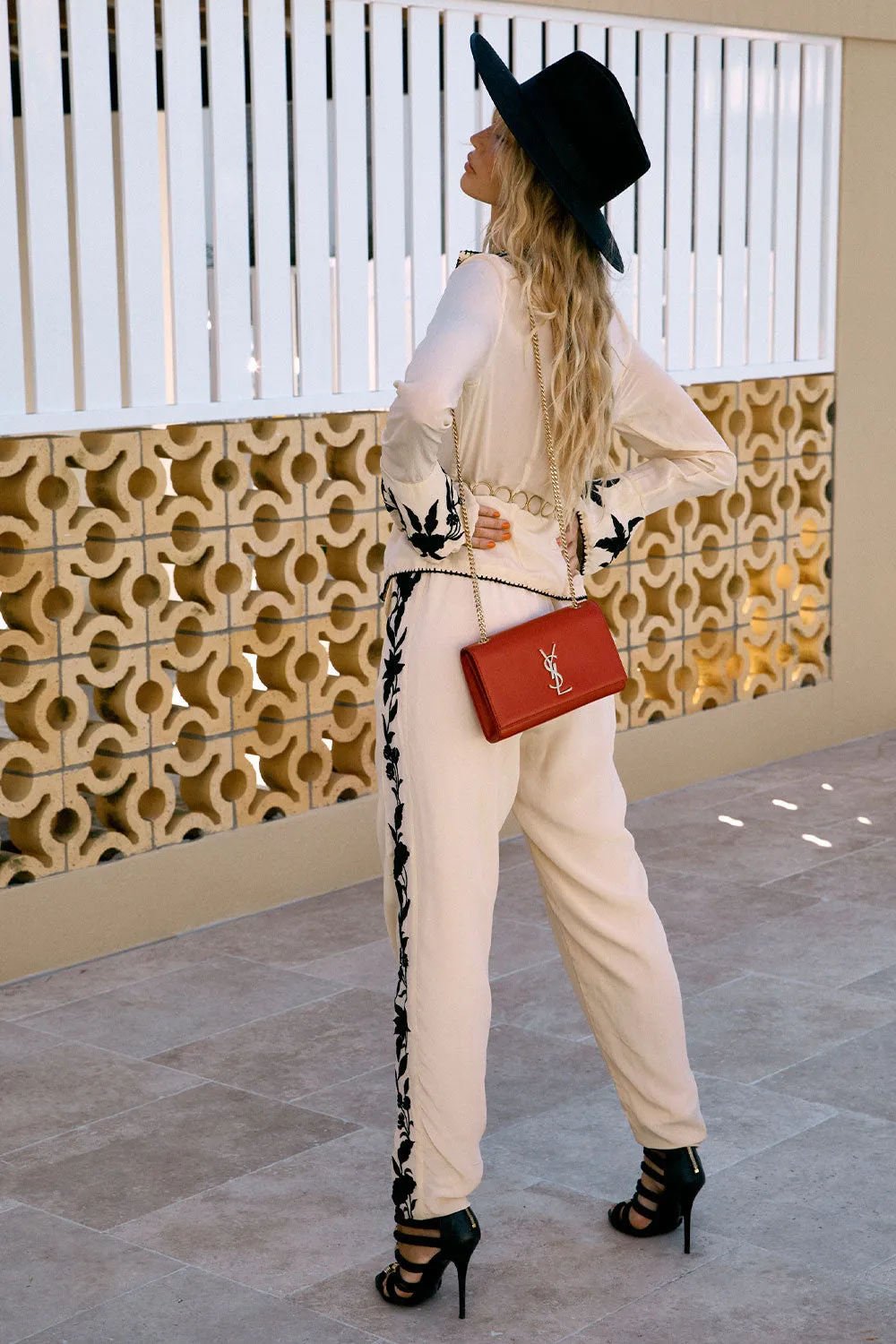 Behave Yourself Silk Crepe Embroidered Pants