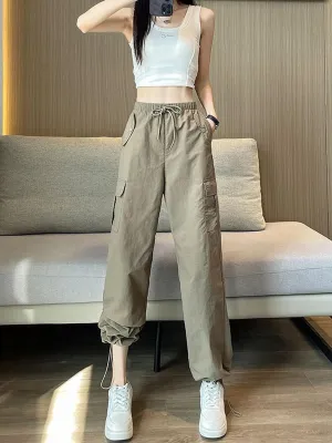 Beige Drawstring Cargo Pants
