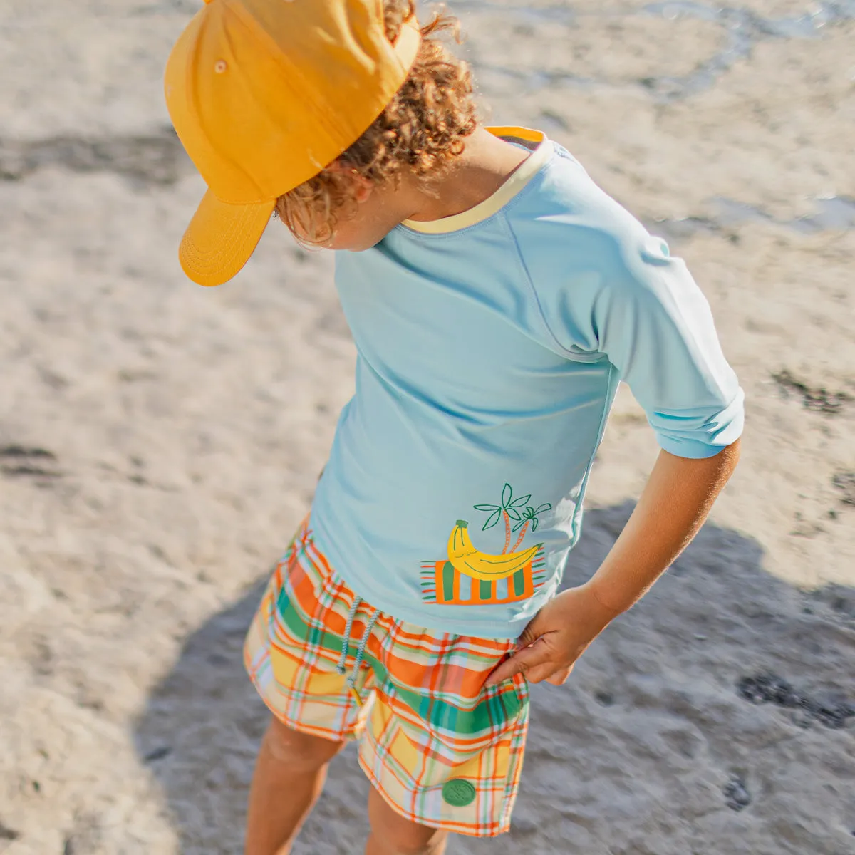 Bermuda de bain à carreaux, enfant || Plaid swim shorts, child