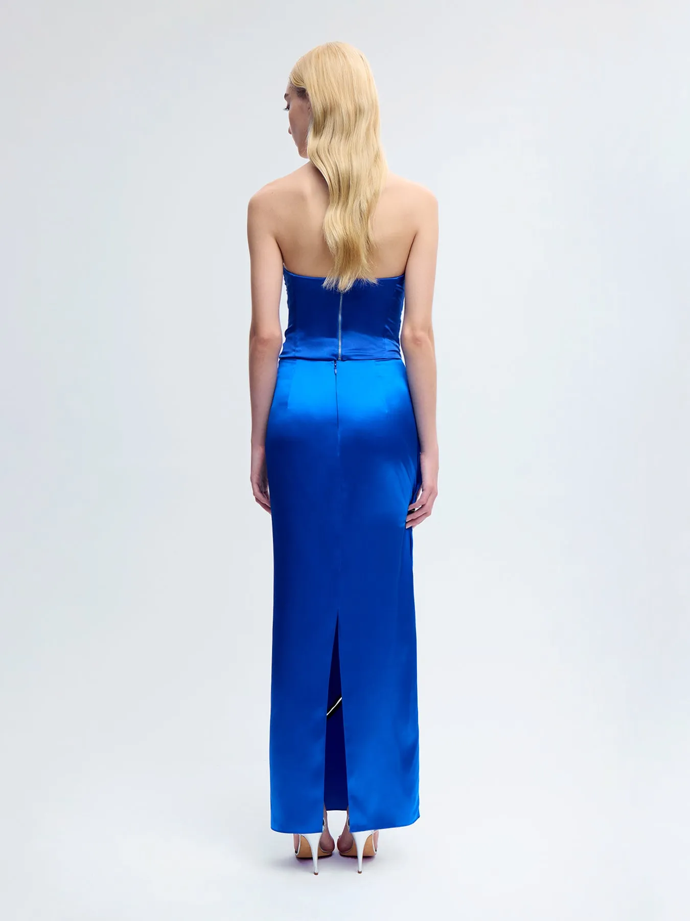Bias Midi Skirt with Ladder Trim in Klein Blue