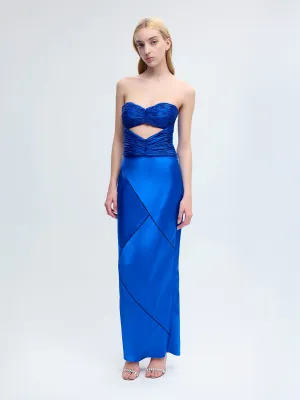 Bias Midi Skirt with Ladder Trim in Klein Blue