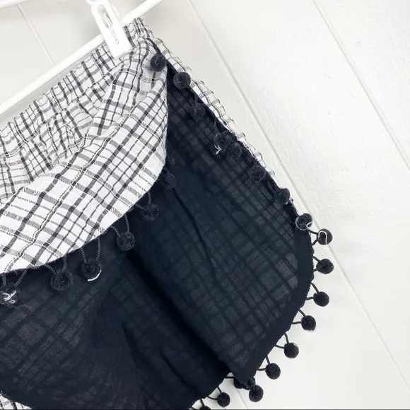 Black and White Plaid Pom Pom Open Side Shorts